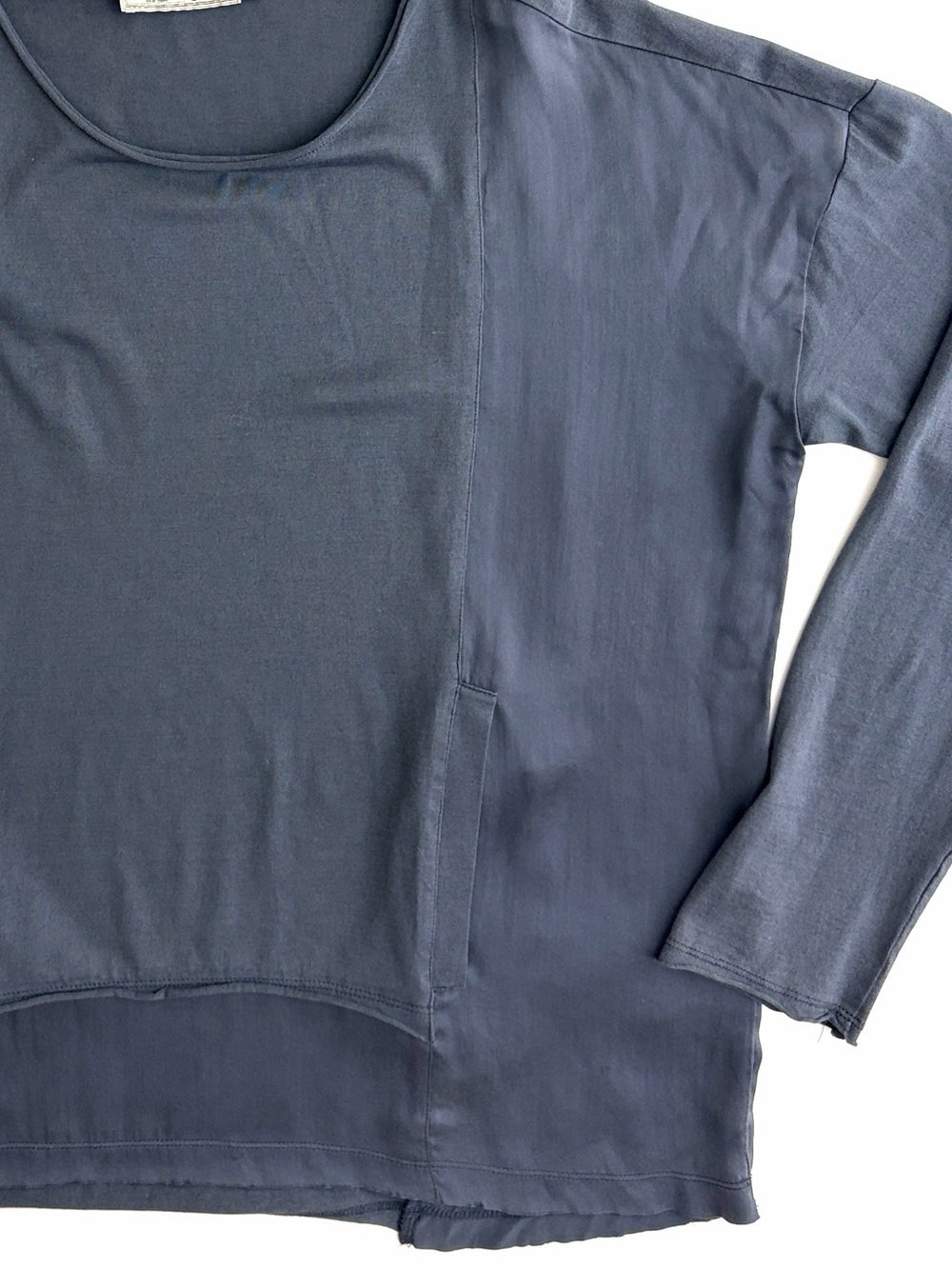 Go by Go Silk Top Pullover Pockets 100% Silk Shirt Blue Long Sleeve Medium - Picture 7 of 15